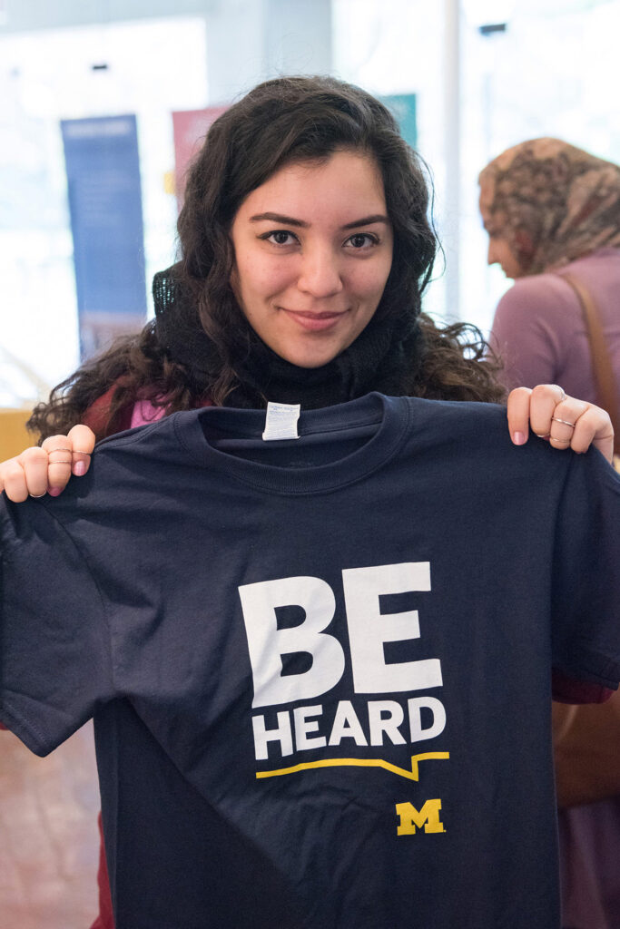"Be Heard" t-shirts were a popular item at the student townhall